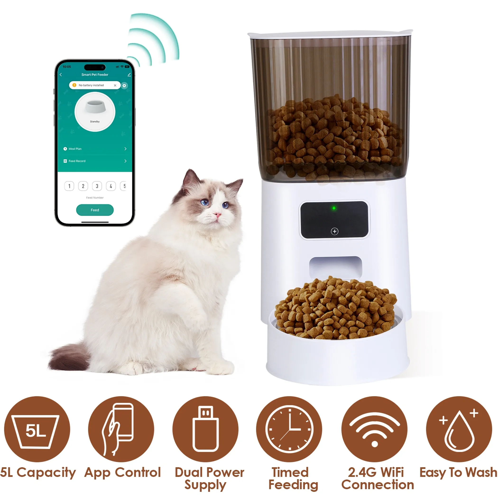 5L Wi-Fi Automatic Cat Feeder: Scheduled Meals & Portion Control product image 2