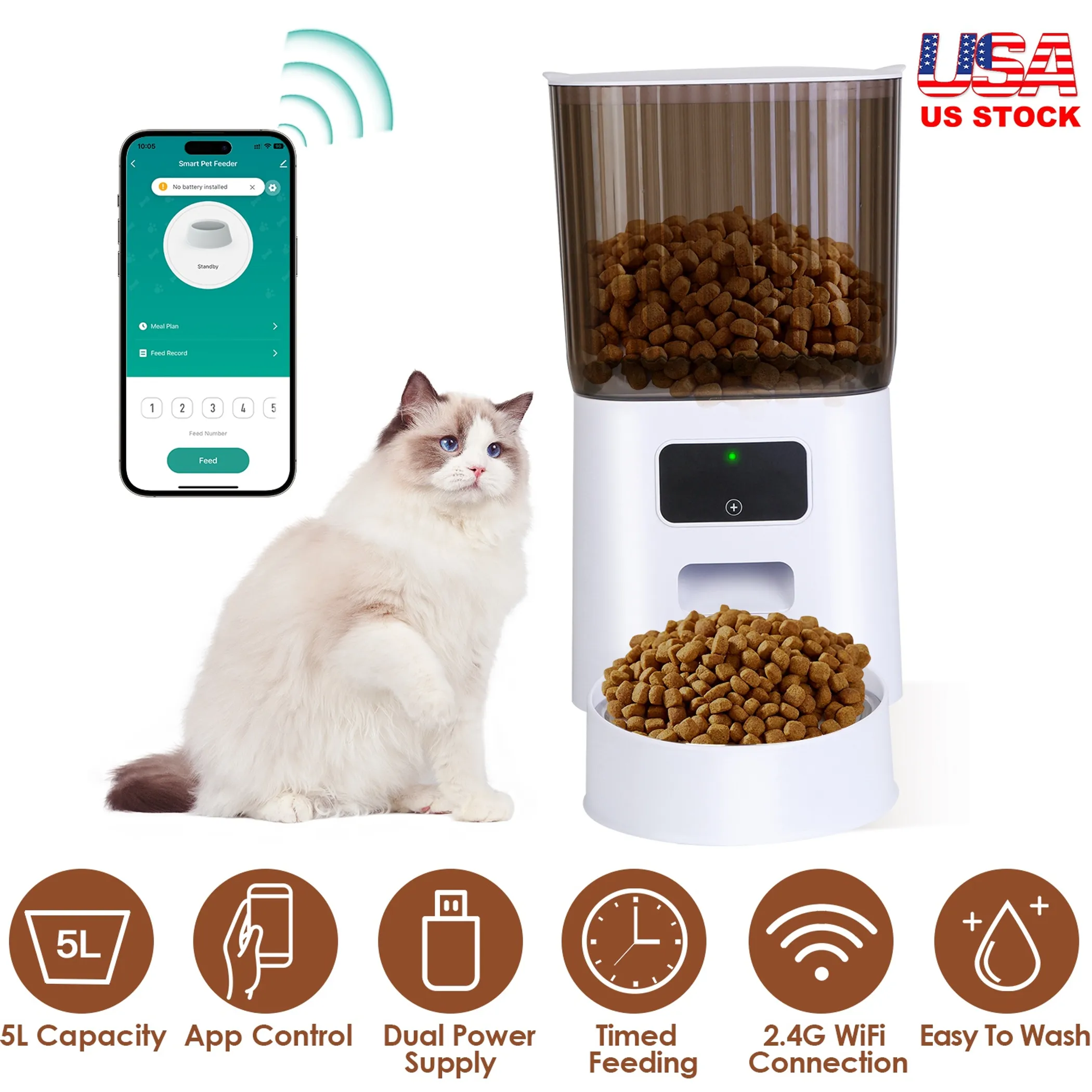 5L Wi-Fi Automatic Cat Feeder: Scheduled Meals & Portion Control product image 4