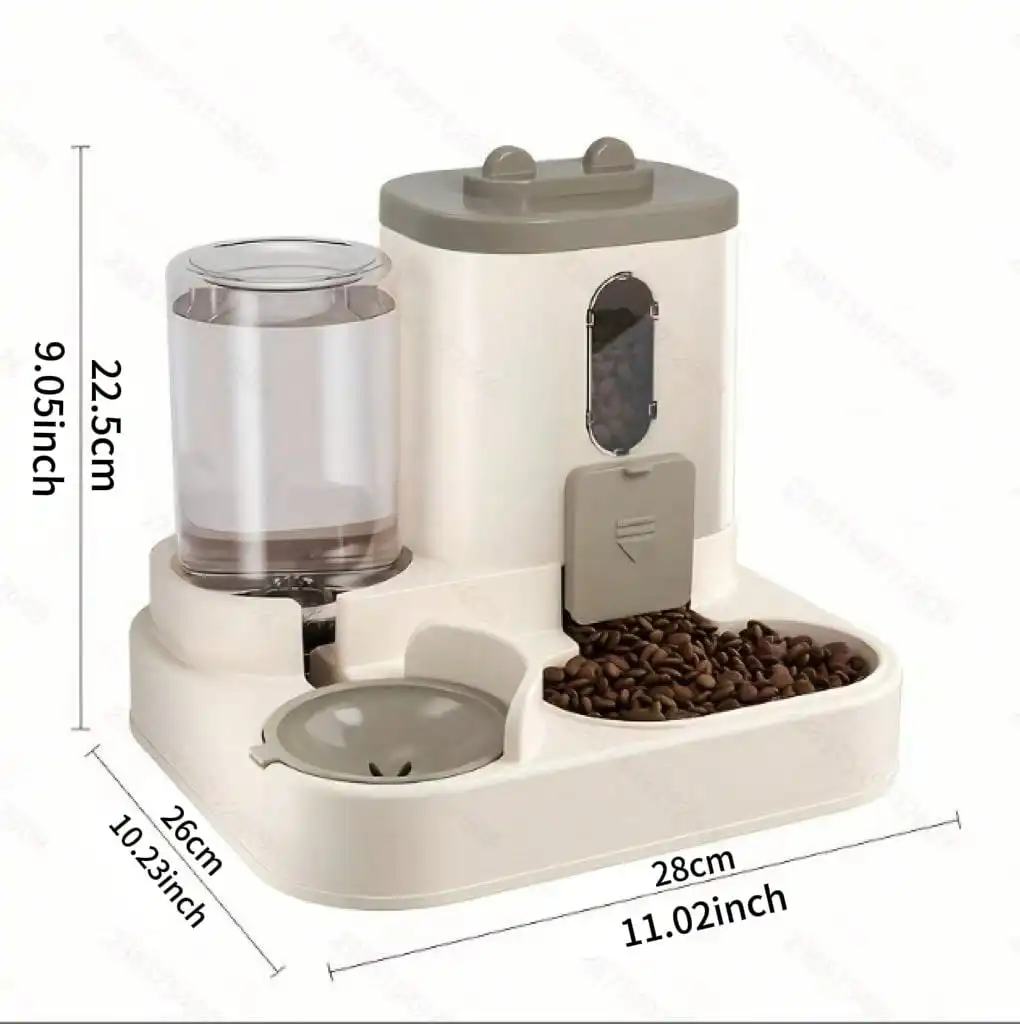 Dimension diagram labels the feeder as 28 × 26 × 22.5 cm (11.02 × 10.23 × 9.05 in).