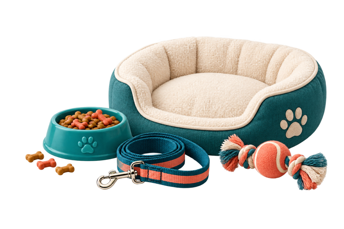 A selection of everyday pet essentials